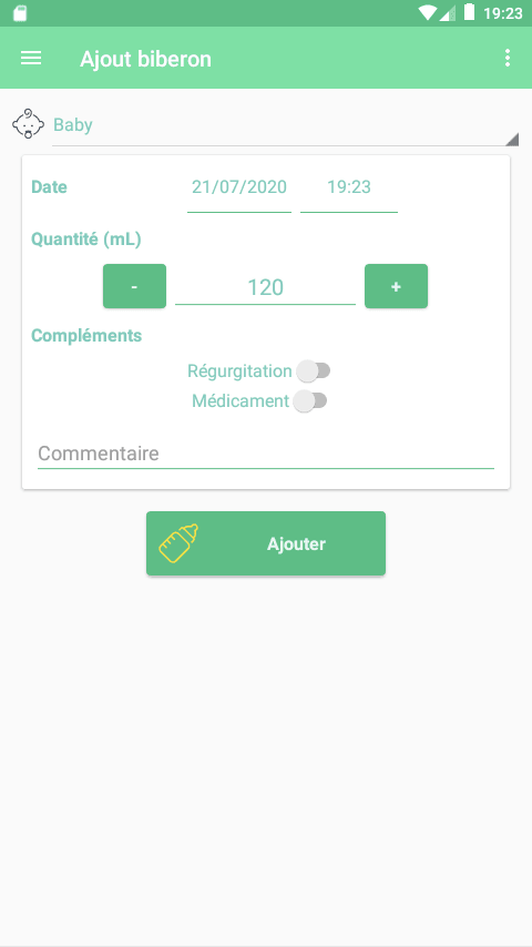 Ajout d'un biberon - MesureBib